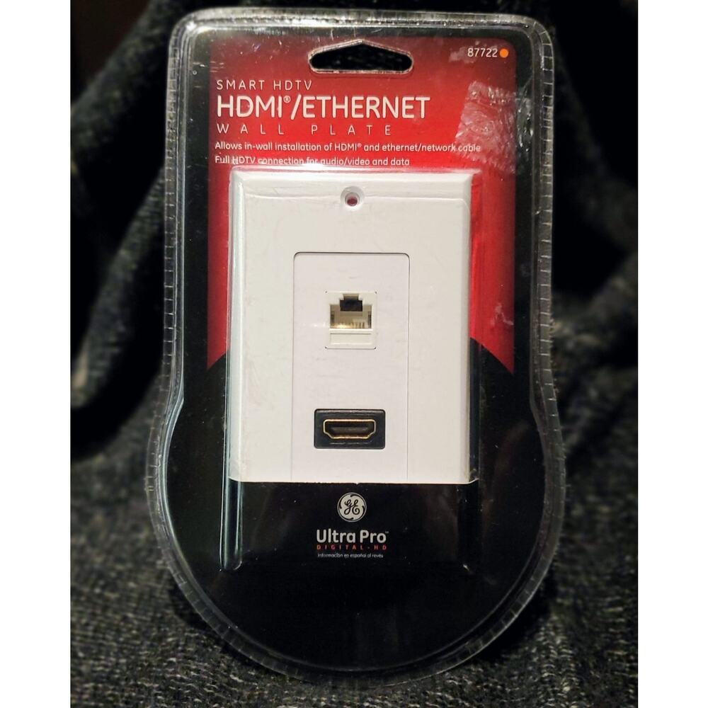 NEW GE 87722 Decorative HDMI/ Ethernet RJ45 Coupler Port Wall Plate